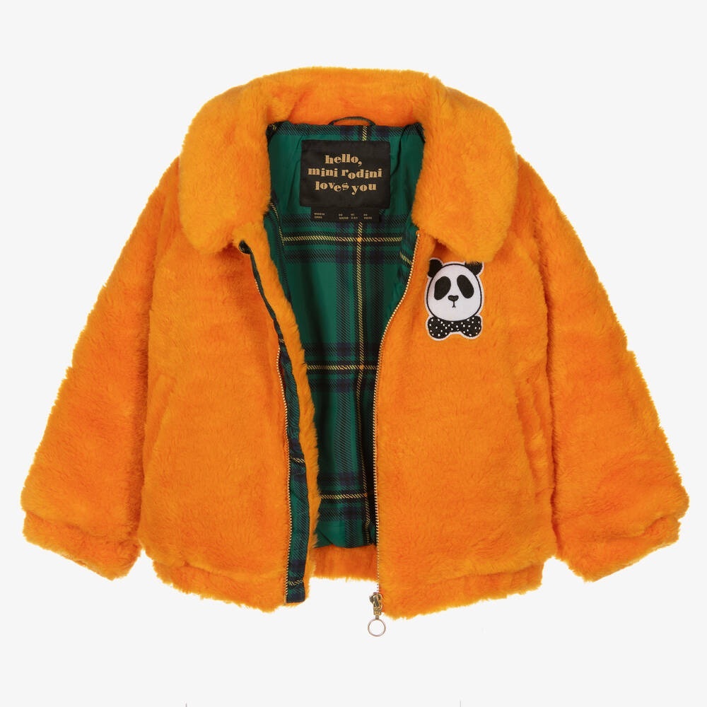 Mini Rodini Orange Faux Fur Bomber Jacket Childrensalon